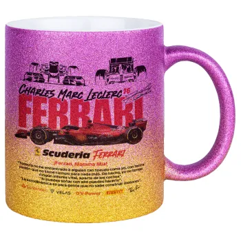 F1 Ferrari, Κούπα Χρυσή/Ροζ Glitter, κεραμική, 330ml