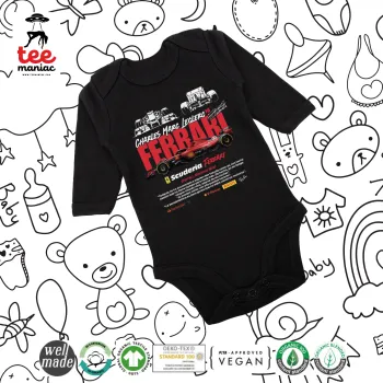 F1 Ferrari, Μακρυμάνικο βρεφικό φορμάκι, 0-18 μηνών, ΜΑΥΡΟ, 100% Organic Cotton