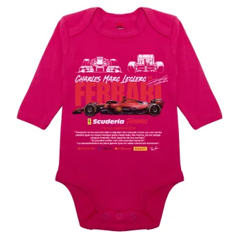 F1 Ferrari, Μακρυμάνικο βρεφικό φορμάκι, 0-18 μηνών, ΡΟΖ, 100% Organic Cotton