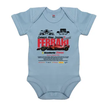 F1 Ferrari, Βρεφικό φορμάκι μωρού, 0-18 μηνών, Μπλε, 100% Organic Cotton, κοντομάνικο