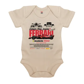F1 Ferrari, Βρεφικό φορμάκι μωρού, 0-18 μηνών, Natural (Εκρού), 100% Organic Cotton, κοντομάνικο