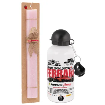 F1 Ferrari, Easter Set, metallic aluminum bottle (500ml) & aromatic flat Easter candle (30cm) (PINK)