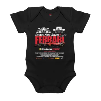 F1 Ferrari, Βρεφικό φορμάκι μωρού, 0-18 μηνών, ΜΑΥΡΟ, 100% Organic Cotton, κοντομάνικο