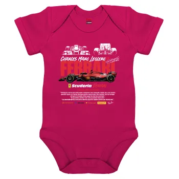 F1 Ferrari, Βρεφικό φορμάκι μωρού, 0-18 μηνών, ΡΟΖ, 100% Organic Cotton, κοντομάνικο