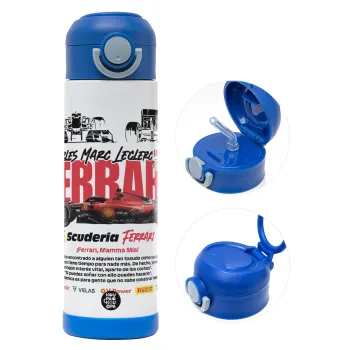 F1 Ferrari, Παιδικό παγούρι θερμό, ανοξείδωτο, με καλαμάκι ασφαλείας, ΜΠΛΕ (500ml)