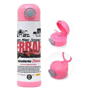 F1 Ferrari, Παιδικό παγούρι θερμό, ανοξείδωτο, με καλαμάκι ασφαλείας, ΡΟΖ (500ml)