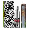 Easter Set, metallic stainless thermos flask (500ml) & scented flat Easter candle (30cm) (GRAY)