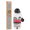 Easter Set, metallic aluminum water bottle (500ml) & aromatic flat Easter candle (30cm) (GRAY)