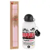 Easter Set, metallic aluminum bottle (500ml) & aromatic flat Easter candle (30cm) (PINK)