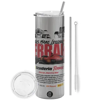F1 Ferrari, Tumbler stainless steel Silver 600ml, with metal straw & cleaning brush
