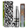 Easter Set, metallic stainless thermos flask (500ml) & scented flat Easter candle (30cm) (GRAY)