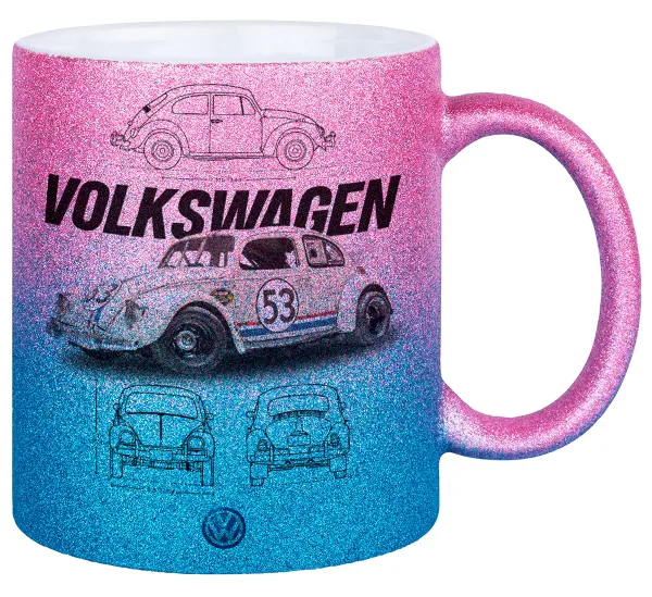 Volkswagen Beetle — Κούπα Χρυσή/Μπλε Glitter, κεραμική, 330ml