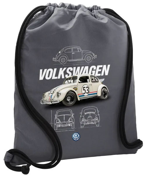 Volkswagen Beetle — Τσάντα πλάτης πουγκί GYMBAG ΓΚΡΙ, με τσέπη (40x48cm) & χονδρά κορδόνια