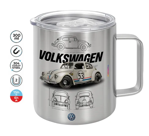 Volkswagen Beetle — Double-walled stainless steel mug 300ml with temperature-retaining lid