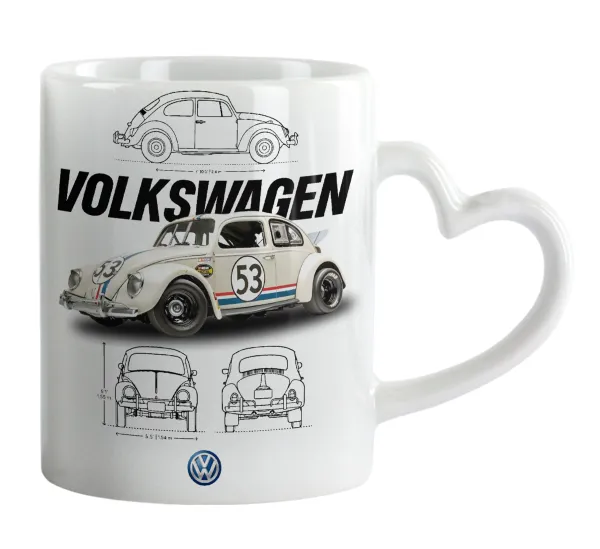 Volkswagen Beetle — Κούπα καρδιά χερούλι λευκή, κεραμική, 330ml