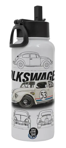 Volkswagen Beetle — Μεταλλικό παγούρι θερμός Λευκό με καλαμάκι και χερούλι (Stainless steel), διπλού τοιχώματος, 950ml