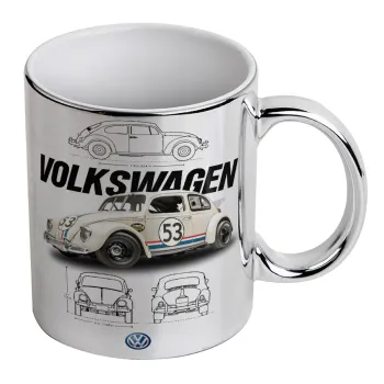 Volkswagen Beetle, Κούπα κεραμική, ασημένια καθρέπτης, 330ml