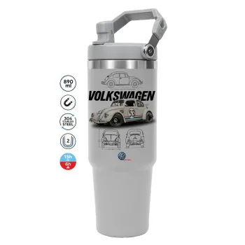 Volkswagen Beetle, GREY color, 890ml (30oz) stainless Steel Tumbler with Handle