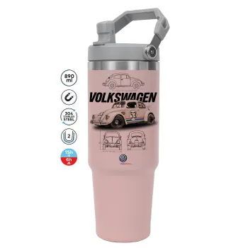 Volkswagen Beetle, Pink color, 890ml (30oz) stainless Steel Tumbler with Handle