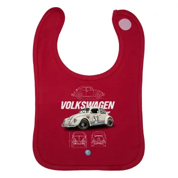 Volkswagen Beetle, Σαλιάρα με Σκρατς Κόκκινη 100% Organic Cotton (0-18 months)