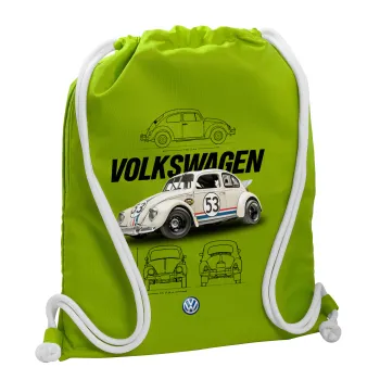 Volkswagen Beetle, Τσάντα πλάτης πουγκί GYMBAG LIME GREEN, με τσέπη (40x48cm) & χονδρά κορδόνια