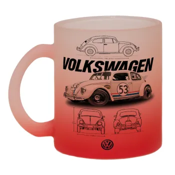 Volkswagen Beetle, Κούπα γυάλινη δίχρωμη με βάση το κόκκινο ματ, 330ml