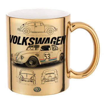 Volkswagen Beetle, Mug ceramic, gold mirror, 330ml