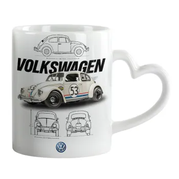 Volkswagen Beetle, Κούπα καρδιά χερούλι λευκή, κεραμική, 330ml