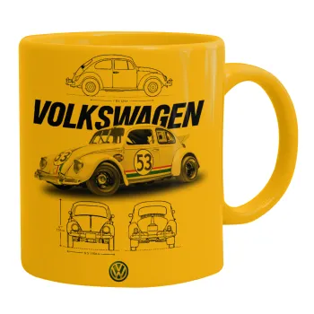 Volkswagen Beetle, Ceramic coffee mug yellow, 330ml