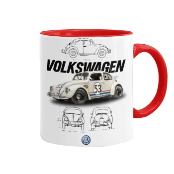 Volkswagen Beetle, Κούπα χρωματιστή κόκκινη, κεραμική, 330ml