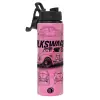Metallic water bottle with safety lid, 850ml aluminum