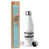 Easter Set, metallic stainless steel water bottle (750ml) & aromatic flat Easter candle (30cm) (TURQUOISE)