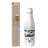 Easter Set, metallic stainless thermos bottle (500ml) & scented flat Easter candle (30cm) (GRAY)
