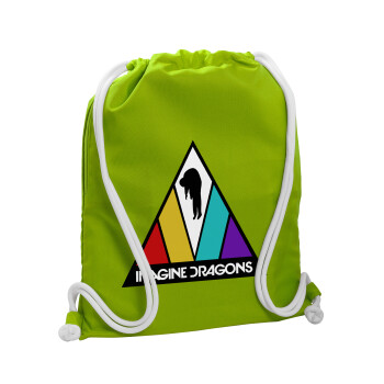 Imagine Dragons, Backpack bag GYMBAG LIME GREEN, with pocket (40x48cm) & thick cords