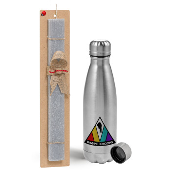 Imagine Dragons, Easter Set, metallic Inox water bottle (750ml) & aromatic flat Easter candle (30cm) (GRAY)