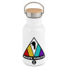 Metallic thermos (Stainless steel) White with wooden lid (bamboo), double-walled, 350ml