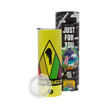 Imagine Dragons, Neon Yellow Travel Tumbler, with metal straw (Stainless steel 304 Food grade, BPA free, 600ml)