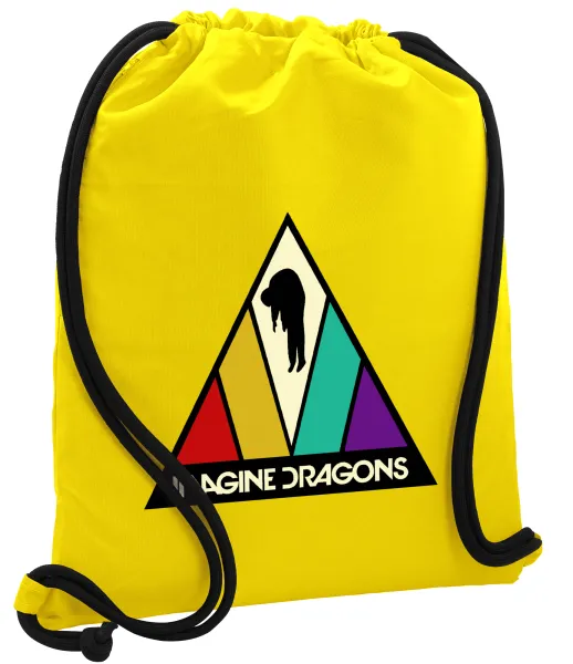 Imagine Dragons — Τσάντα πλάτης πουγκί GYMBAG Κίτρινη, με τσέπη (40x48cm) & χονδρά κορδόνια
