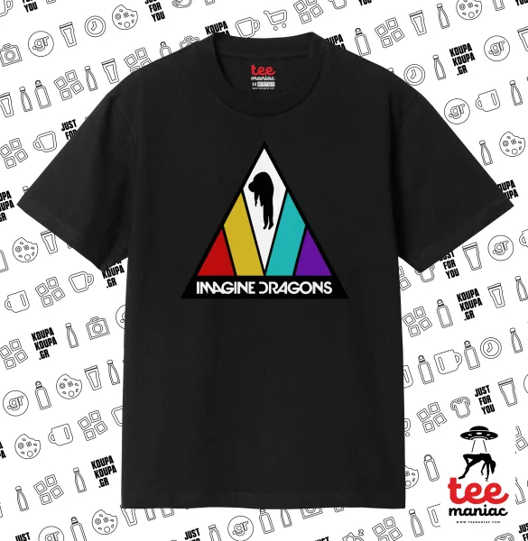 Imagine Dragons — ΜΑΥΡΟ Κλασικό T-Shirt, διπλής ραφής, χωρίς πλευρικές ραφές από 100% βαμβάκι. Vegan & OEKO-TEX πιστοποιημένο.