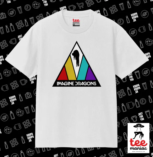 Imagine Dragons — ΛΕΥΚΟ Κλασικό T-Shirt, διπλής ραφής, χωρίς πλευρικές ραφές από 100% βαμβάκι. Vegan & OEKO-TEX πιστοποιημένο.