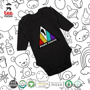 Imagine Dragons, Μακρυμάνικο βρεφικό φορμάκι, 0-18 μηνών, ΜΑΥΡΟ, 100% Organic Cotton