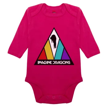 Imagine Dragons, Μακρυμάνικο βρεφικό φορμάκι, 0-18 μηνών, ΡΟΖ, 100% Organic Cotton