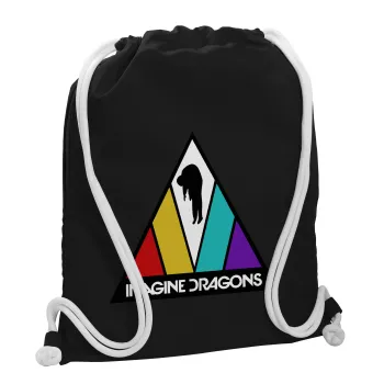 Imagine Dragons, Τσάντα πλάτης πουγκί GYMBAG Μαύρη, με τσέπη (40x48cm) & χονδρά λευκά κορδόνια