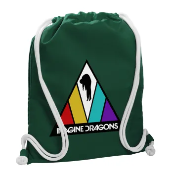 Imagine Dragons, Τσάντα πλάτης πουγκί GYMBAG BOTTLE GREEN, με τσέπη (40x48cm) & χονδρά λευκά κορδόνια