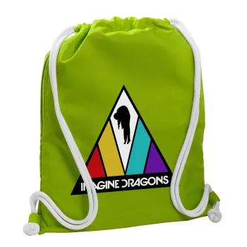 Imagine Dragons, Backpack bag GYMBAG LIME GREEN, with pocket (40x48cm) & thick cords