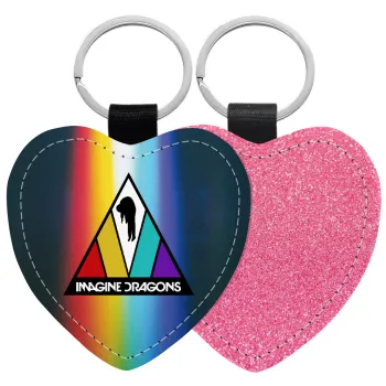 Imagine Dragons, Μπρελόκ PU δερμάτινο glitter καρδιά ΡΟΖ