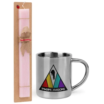 Imagine Dragons, Easter Set, metallic thermal cup (300ml) & aromatic flat Easter candle (30cm) (PINK)