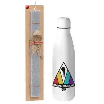 Imagine Dragons, Easter Set, metallic stainless thermos bottle (500ml) & scented flat Easter candle (30cm) (GRAY)