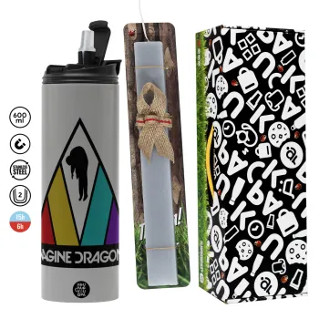 Imagine Dragons, Easter candle with Grey Tumbler Thermo 600ml & aromatic flat candle (30cm) (GREY)
