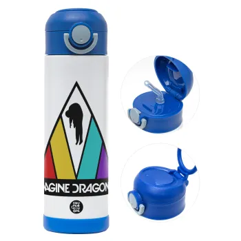 Imagine Dragons, Children's hot water bottle, stainless steel, with safety straw, BLUE (500ml)